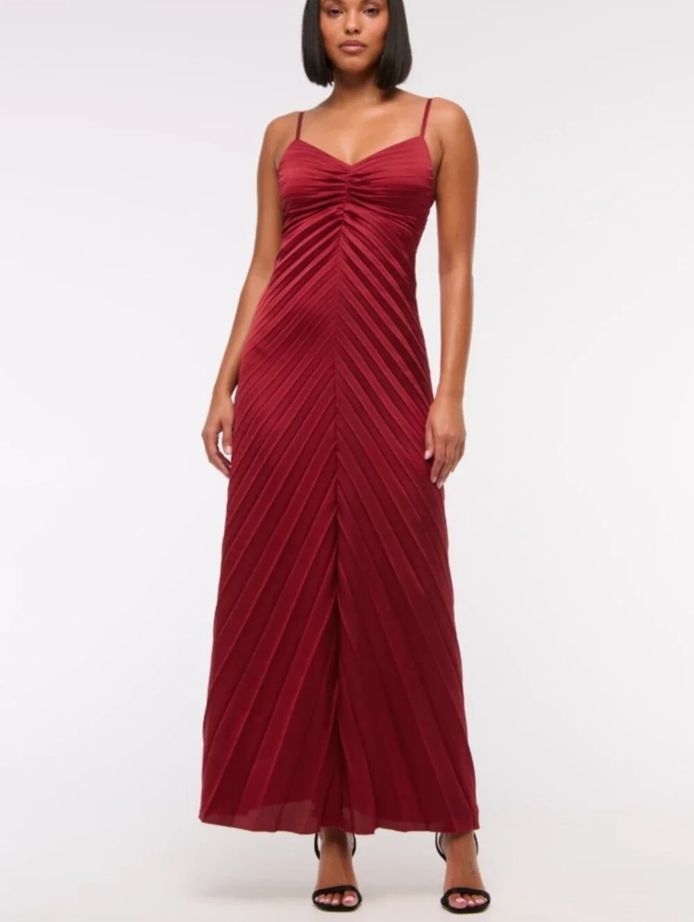 Abercrombie Giselle Sunburst Pleated Maxi Dress Ruby Red Burgundy XS Art To Wear